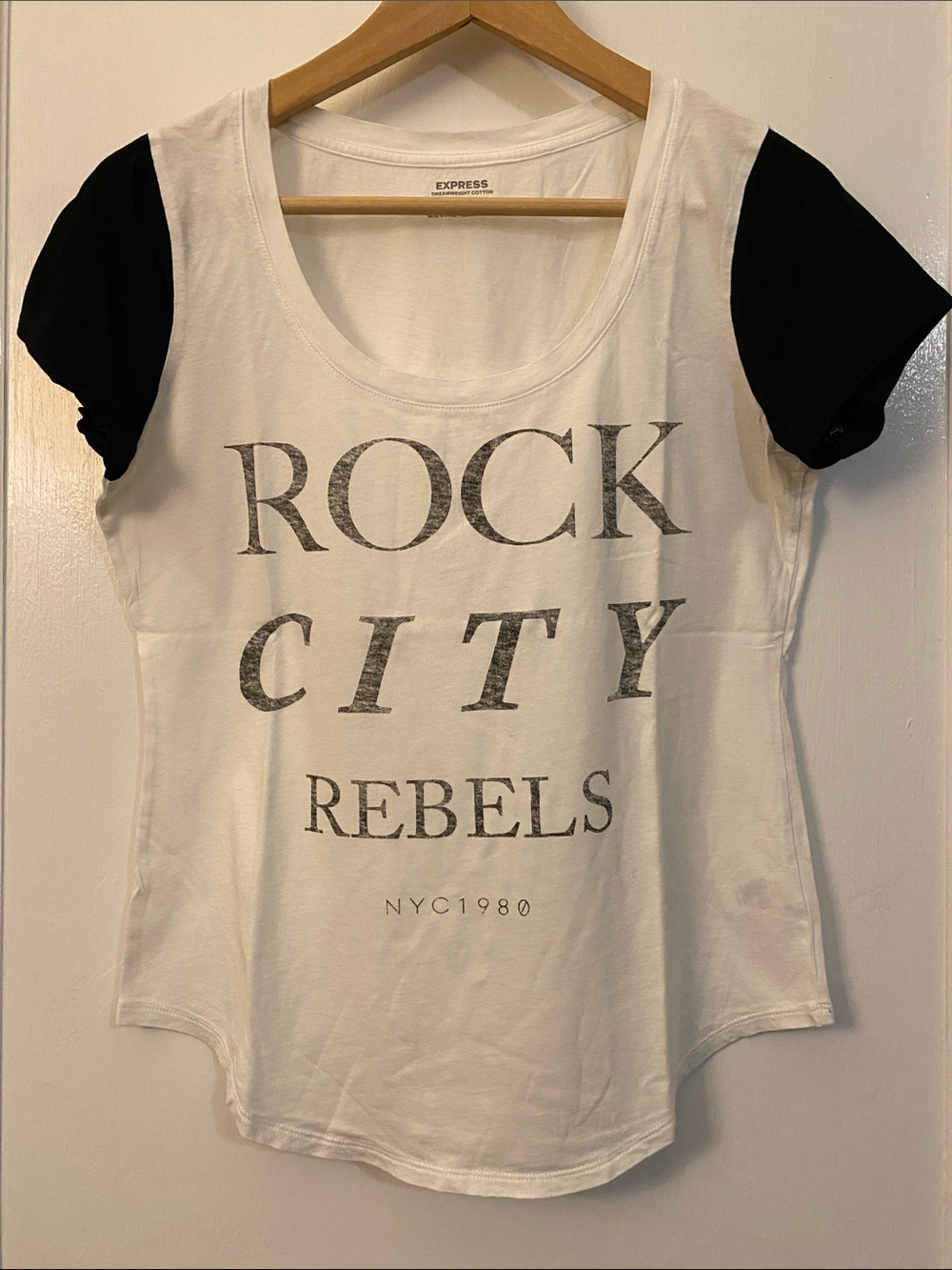 Express White & Black 'Rock City Rebels' Graphic Tee Small